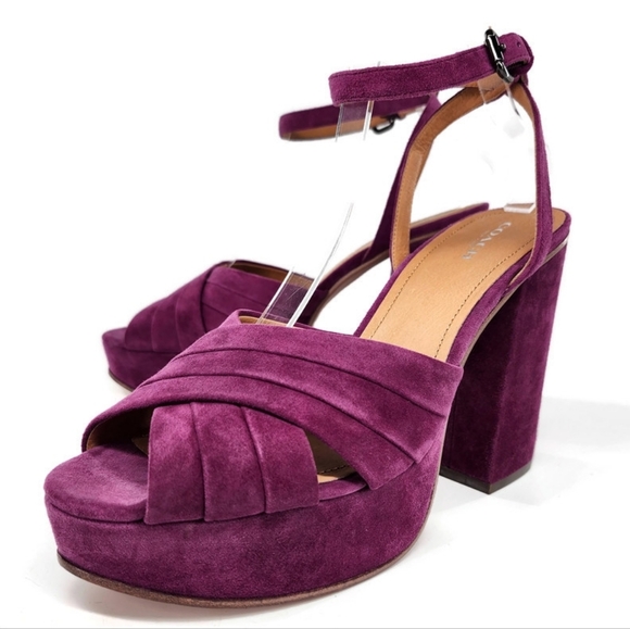 Coach Shoes - Coach Nikeeta Plum Purple Suede Ankle Wrap Block High Heel Platform Sandals